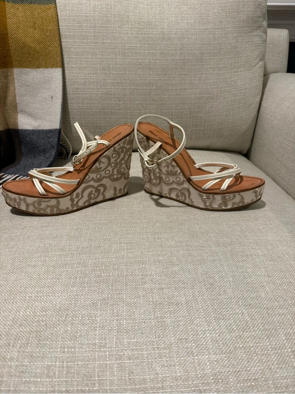 Vintage Miu Miu Floral Platform Wedge Sandals Sz 38/8